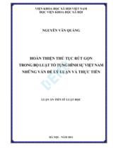 Hoàn thiện thủ tục rút gọn trong bộ luật tố tụng hình sự Việt Nam : Luận án / Nguyễn Văn Quảng