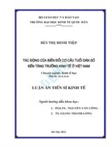 Tác động của biến đổi cơ cấu tuổi dân số đến tăng trưởng kinh tế ở Việt Nam : Luận án / Bùi Thị Minh Tiệp