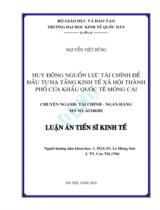 Huy động nguồn lực tài chính để đầu tư hạ tầng kinh tế xã hội thành phố cửa khấu quốc tế Móng Cái : Luận án / Nguyễn Việt Dũng