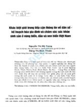 Khác biệt giới trong tiếp cận thông tin về dân số - kế hoạch hóa gia đình và chăm sóc sức khỏe sinh sản ở vùng biển, đảo và ven biển Việt Nam / Nguyễn Thị Mỹ Trang, Đặng Thị Bích Thuận