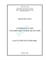 Văn hóa của cư dân vùng biển đảo Vân Đồn, Quảng Ninh : Luận án Tiến sĩ Văn hóa học / Thành Thu Trang