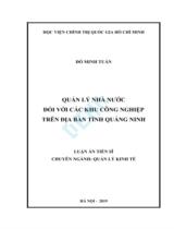Quản lý nhà nước đối với các khu công nghiệp trên địa bàn tỉnh Quảng Ninh : Luận án / Đỗ Minh Tuấn